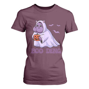 Baby Hippo Moo Deng T Shirt For Women Boo-deng Halloween Cute Pygmy Hippopotamus TS02 Maroon Print Your Wear