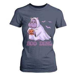 Baby Hippo Moo Deng T Shirt For Women Boo-deng Halloween Cute Pygmy Hippopotamus TS02 Navy Print Your Wear
