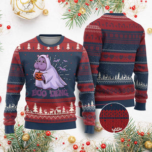 Baby Hippo Moo Deng Ugly Christmas Sweater Boo-deng Halloween Cute Pygmy Hippopotamus TS02 Burgundy Print Your Wear