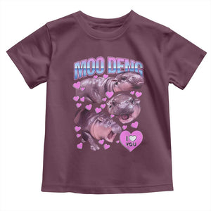 Baby Hippo Moo Deng Toddler T Shirt I Love Moo-Deng I Heart You Cute Pygmy Hippopotamus TS02 Maroon Print Your Wear