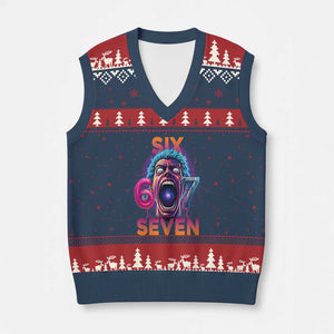 Mason 67 Chaos Edition V-Neck Knit Sweater Vest Psychedelic Screaming Six Seven Meme TS02 Navy Red Print Your Wear