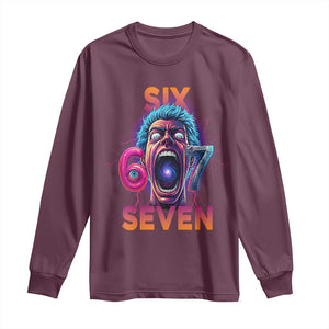 Mason 67 Chaos Edition Long Sleeve Shirt Psychedelic Screaming Six Seven Meme TS02 Maroon Print Your Wear