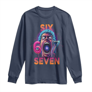 Mason 67 Chaos Edition Long Sleeve Shirt Psychedelic Screaming Six Seven Meme TS02 Navy Print Your Wear
