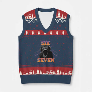 Mason 67 Kid Meme V-Neck Knit Sweater Vest Devil Edit Viral Six Seven Scream TS02 Navy Red Print Your Wear