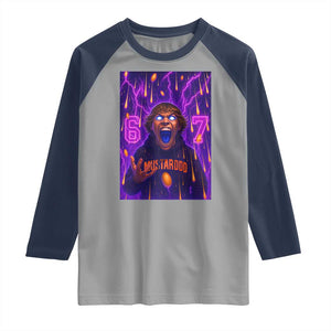 Mason 67 Meme Graphic Raglan Shirt Glowing Eyes Devil Edit 6 7 Viral Six Seven Scream TS02 Sport Gray Navy Print Your Wear