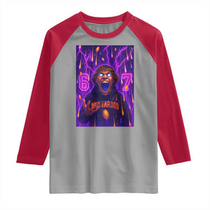 Mason 67 Meme Graphic Raglan Shirt Glowing Eyes Devil Edit 6 7 Viral Six Seven Scream TS02 Sport Gray Red Print Your Wear