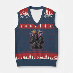 Mason 6 7 Meme Graphic V-Neck Knit Sweater Vest Six Seven 67 Meme Horror Edit Bootleg TS02 Navy Red Print Your Wear