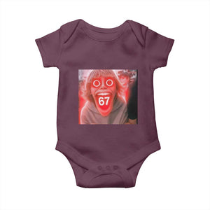 67 Mason Kid Glitchcore Graphic Baby Onesie Screaming Boy Six Seven Viral Meme Devil Edit TS02 Maroon Print Your Wear