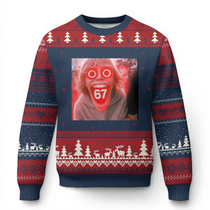 67 Mason Kid Glitchcore Graphic Ugly Christmas Sweater Screaming Boy Six Seven Viral Meme Devil Edit TS02 Navy Red Print Your Wear