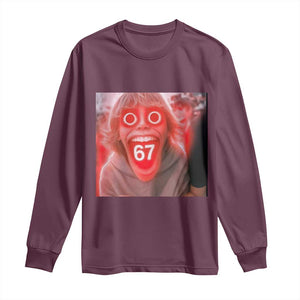 67 Mason Kid Glitchcore Graphic Long Sleeve Shirt Screaming Boy Six Seven Viral Meme Devil Edit TS02 Maroon Print Your Wear
