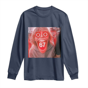 67 Mason Kid Glitchcore Graphic Long Sleeve Shirt Screaming Boy Six Seven Viral Meme Devil Edit TS02 Navy Print Your Wear