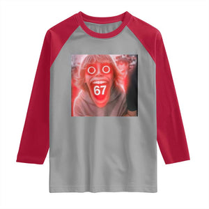 67 Mason Kid Glitchcore Graphic Raglan Shirt Screaming Boy Six Seven Viral Meme Devil Edit TS02 Sport Gray Red Print Your Wear