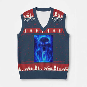 Six Seven Energy Overload Graphic V-Neck Knit Sweater Vest 67 Mason Kid Analog Horror Meme TS02 Navy Red Print Your Wear