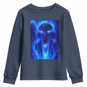 Six Seven Energy Overload Graphic Youth Sweatshirt 67 Mason Kid Analog Horror Meme TS02 Navy Print Your Wear