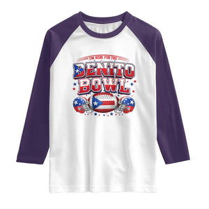 I’m Here for the Benito Bowl Raglan Shirt Funny Music Fan Football Game Day TS02 White Purple Print Your Wear