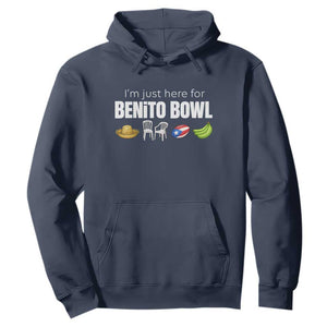 I'm Just Here for the Benito Bowl Funny Puerto Rican Game Day Hoodie Plantains Chairs and Flag Music Fans TS02 Navy Print Your Wear