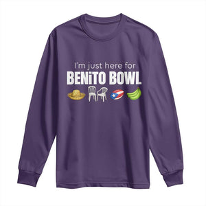 I'm Just Here for the Benito Bowl Funny Puerto Rican Game Day Long Sleeve Shirt Plantains Chairs and Flag Music Fans TS02 Purple Print Your Wear