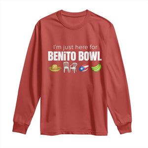 I'm Just Here for the Benito Bowl Funny Puerto Rican Game Day Long Sleeve Shirt Plantains Chairs and Flag Music Fans TS02 Red Print Your Wear