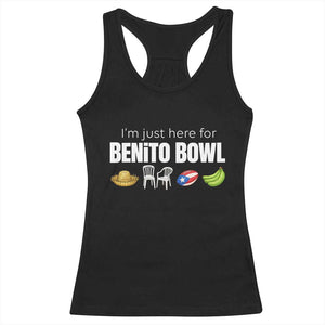 I'm Just Here for the Benito Bowl Funny Puerto Rican Game Day Racerback Tank Top Plantains Chairs and Flag Music Fans TS02 Black Print Your Wear