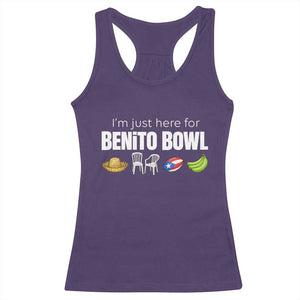 I'm Just Here for the Benito Bowl Funny Puerto Rican Game Day Racerback Tank Top Plantains Chairs and Flag Music Fans TS02 Purple Print Your Wear