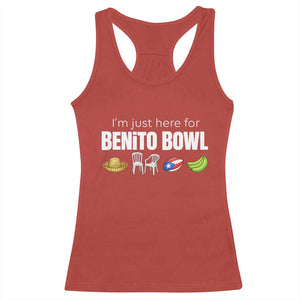 I'm Just Here for the Benito Bowl Funny Puerto Rican Game Day Racerback Tank Top Plantains Chairs and Flag Music Fans TS02 Red Print Your Wear