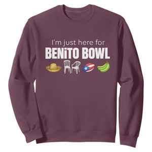 I'm Just Here for the Benito Bowl Funny Puerto Rican Game Day Sweatshirt Plantains Chairs and Flag Music Fans TS02 Maroon Print Your Wear