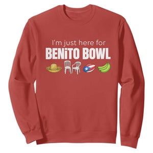 I'm Just Here for the Benito Bowl Funny Puerto Rican Game Day Sweatshirt Plantains Chairs and Flag Music Fans TS02 Red Print Your Wear