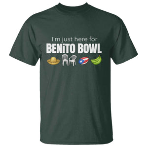 I'm Just Here for the Benito Bowl Funny Puerto Rican Game Day T Shirt Plantains Chairs and Flag Music Fans TS02 Dark Forest Green Print Your Wear
