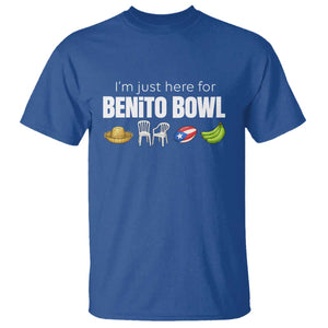 I'm Just Here for the Benito Bowl Funny Puerto Rican Game Day T Shirt Plantains Chairs and Flag Music Fans TS02 Royal Blue Print Your Wear
