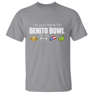 I'm Just Here for the Benito Bowl Funny Puerto Rican Game Day T Shirt Plantains Chairs and Flag Music Fans TS02 Sport Gray Print Your Wear