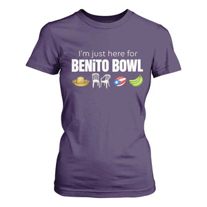 I'm Just Here for the Benito Bowl Funny Puerto Rican Game Day T Shirt For Women Plantains Chairs and Flag Music Fans TS02 Purple Print Your Wear