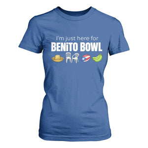 I'm Just Here for the Benito Bowl Funny Puerto Rican Game Day T Shirt For Women Plantains Chairs and Flag Music Fans TS02 Royal Blue Print Your Wear
