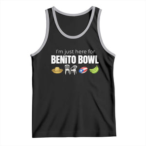 I'm Just Here for the Benito Bowl Funny Puerto Rican Game Day Tank Top Plantains Chairs and Flag Music Fans TS02 Black Athletic Heather Print Your Wear