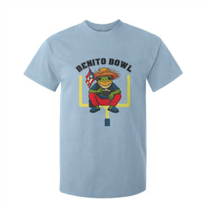 Benito Bowl Coquí Frog Football T Shirt For Kid Funny Puerto Rico Flag Game Day Music Fans TS02 Light Blue Print Your Wear