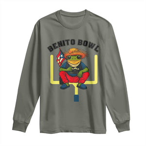 Benito Bowl Coquí Frog Football Long Sleeve Shirt Funny Puerto Rico Flag Game Day Music Fans TS02 Military Green Print Your Wear