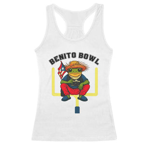 Benito Bowl Coquí Frog Football Racerback Tank Top Funny Puerto Rico Flag Game Day Music Fans TS02 White Print Your Wear
