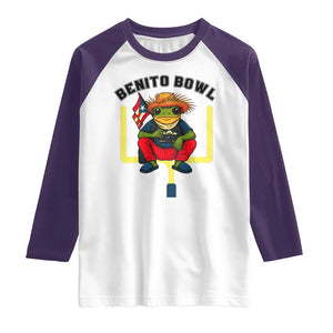 Benito Bowl Coquí Frog Football Raglan Shirt Funny Puerto Rico Flag Game Day Music Fans TS02 White Purple Print Your Wear