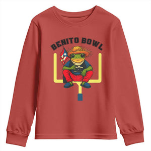 Benito Bowl Coquí Frog Football Youth Sweatshirt Funny Puerto Rico Flag Game Day Music Fans TS02 Red Print Your Wear