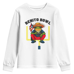 Benito Bowl Coquí Frog Football Youth Sweatshirt Funny Puerto Rico Flag Game Day Music Fans TS02 White Print Your Wear
