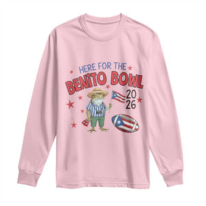 Here for the Benito Bowl 2026 Coquí Frog Long Sleeve Shirt Puerto Rican Funny Football Music Fans TS02 Light Pink Print Your Wear