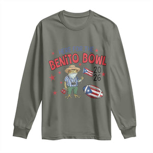 Here for the Benito Bowl 2026 Coquí Frog Long Sleeve Shirt Puerto Rican Funny Football Music Fans TS02 Military Green Print Your Wear