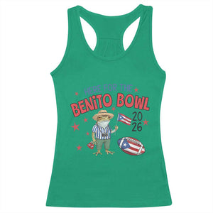 Here for the Benito Bowl 2026 Coquí Frog Racerback Tank Top Puerto Rican Funny Football Music Fans TS02 Irish Green Print Your Wear