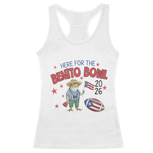 Here for the Benito Bowl 2026 Coquí Frog Racerback Tank Top Puerto Rican Funny Football Music Fans TS02 White Print Your Wear