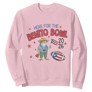 Here for the Benito Bowl 2026 Coquí Frog Sweatshirt Puerto Rican Funny Football Music Fans TS02 Light Pink Print Your Wear