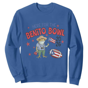 Here for the Benito Bowl 2026 Coquí Frog Sweatshirt Puerto Rican Funny Football Music Fans TS02 Royal Blue Print Your Wear