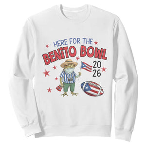Here for the Benito Bowl 2026 Coquí Frog Sweatshirt Puerto Rican Funny Football Music Fans TS02 White Print Your Wear