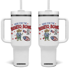 Here for the Benito Bowl 2026 Coquí Frog Tumbler With Handle Puerto Rican Funny Football Music Fans TS02 One Size: 40 oz White Print Your Wear