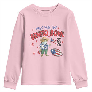 Here for the Benito Bowl 2026 Coquí Frog Youth Sweatshirt Puerto Rican Funny Football Music Fans TS02 Light Pink Print Your Wear