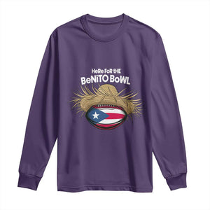 Here for the Benito Bowl Straw Hat Long Sleeve Shirt Puerto Rico Flag Football Music Fans TS02 Purple Print Your Wear