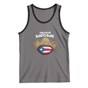 Here for the Benito Bowl Straw Hat Tank Top Puerto Rico Flag Football Music Fans TS02 Deep Heather Black Print Your Wear